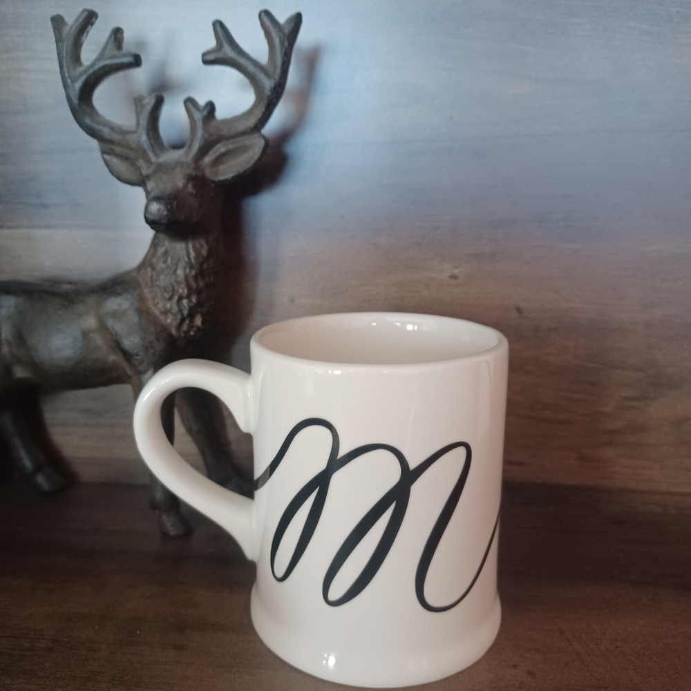 Indigo Cursive Ceramic Monogram  "M" Initial Coffee Tea Mug Cup